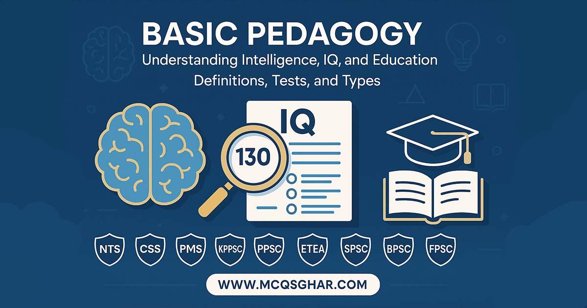 Illustration of a brain with gears symbolizing intelligence, IQ test scores, and education types.
